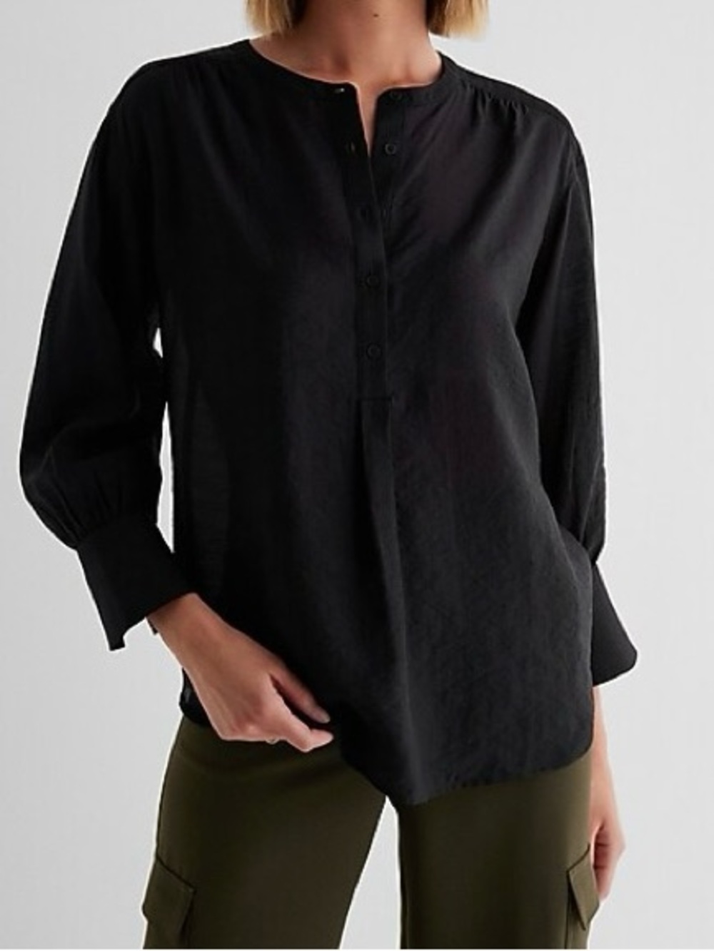 Express Women's Black Half Button-Front Blouse Large